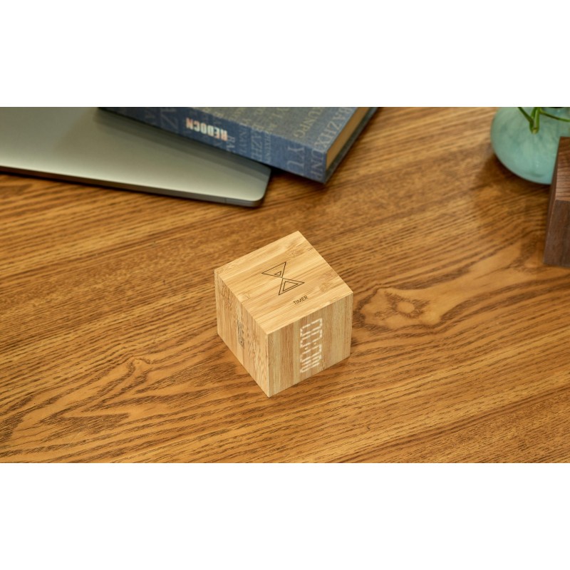 CUBE PLUS CLOCK, natural bamboo wood