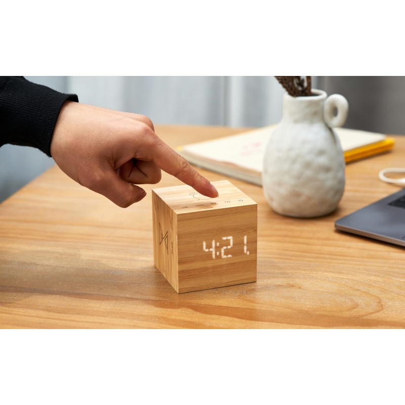 CUBE PLUS CLOCK, natural bamboo wood