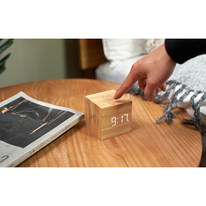 CUBE PLUS CLOCK, natural bamboo wood