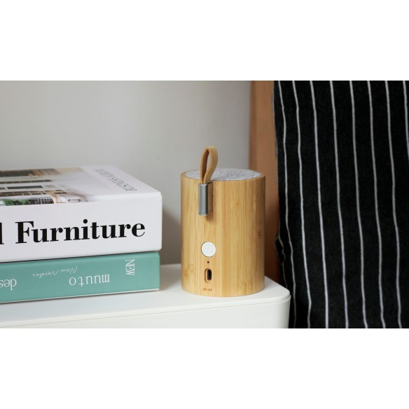 DRUM LIGHT BLUETOOTH SPEAKER, natural bamboo wood