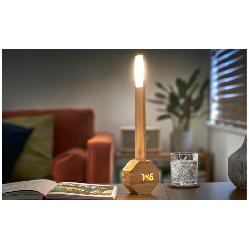 OCTAGON ONE PLUS DESK LIGHT-ALARM CLOCK, Bamboo Wo