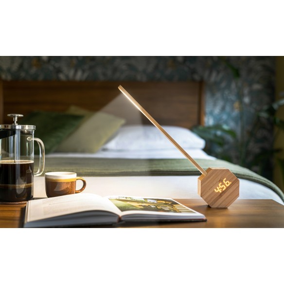 OCTAGON ONE PLUS DESK LIGHT-ALARM CLOCK, Bamboo Wo