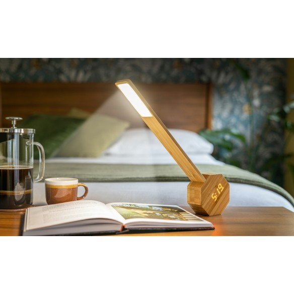 OCTAGON ONE PLUS DESK LIGHT-ALARM CLOCK, Bamboo Wo