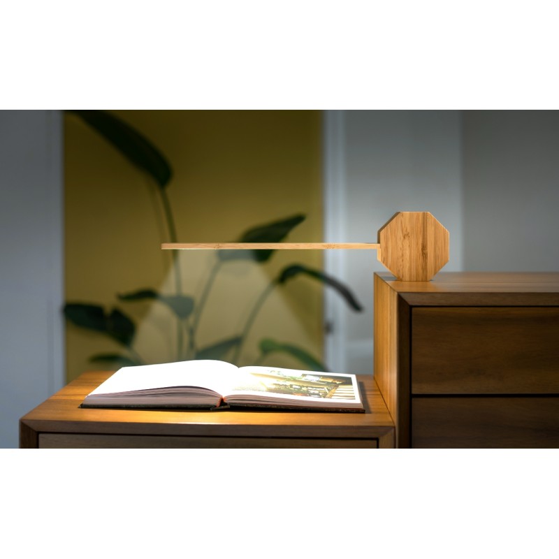 OCTAGON ONE PLUS DESK LIGHT-ALARM CLOCK, Bamboo Wo