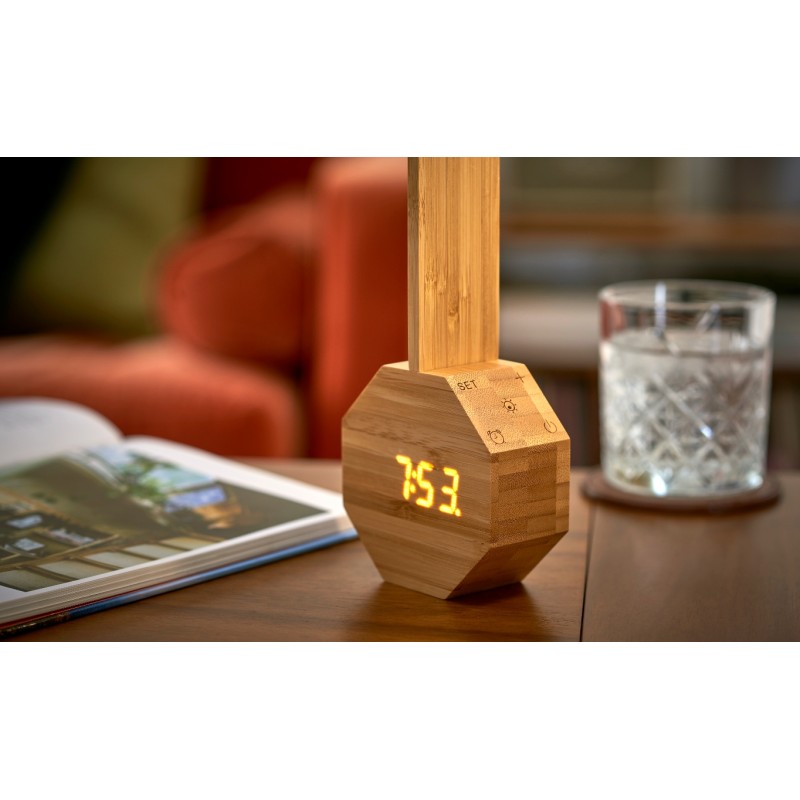 OCTAGON ONE PLUS DESK LIGHT-ALARM CLOCK, Bamboo Wo