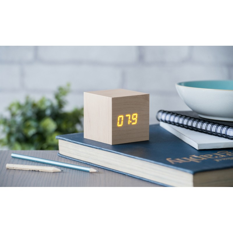 CUBE CLICK  CLOCK, Maple / Orange Led