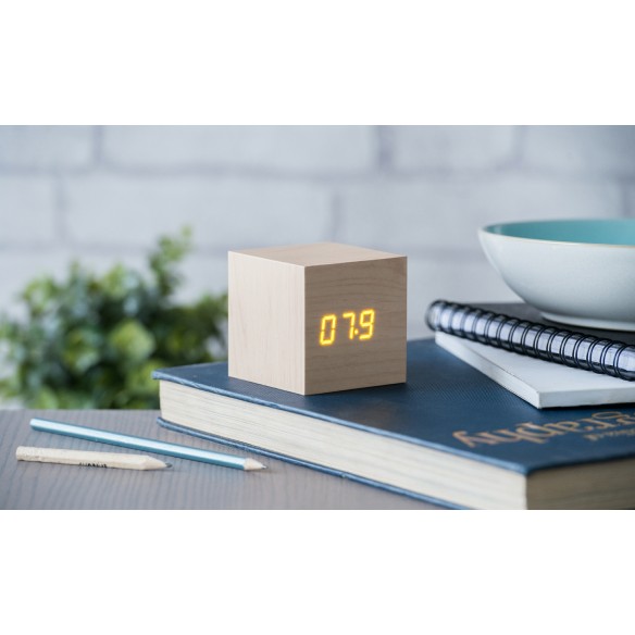 CUBE CLICK  CLOCK, Maple / Orange Led