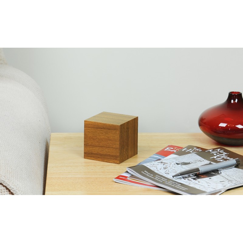 CUBE CLICK  CLOCK, Teak/ Red Led
