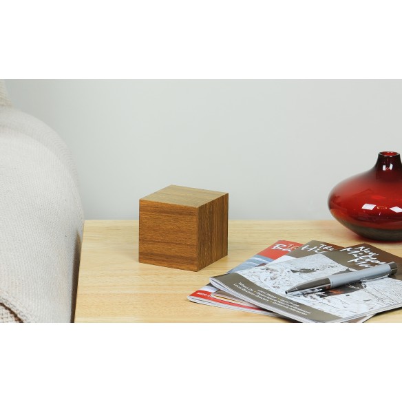 CUBE CLICK  CLOCK, Teak/ Red Led
