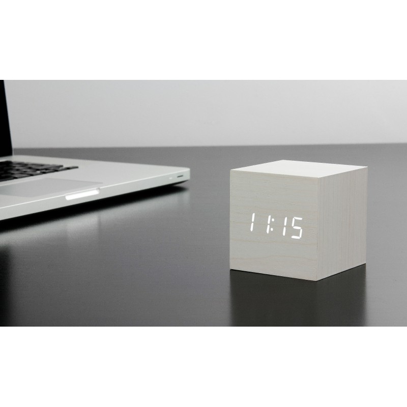 CUBE CLICK  CLOCK, White / White Led