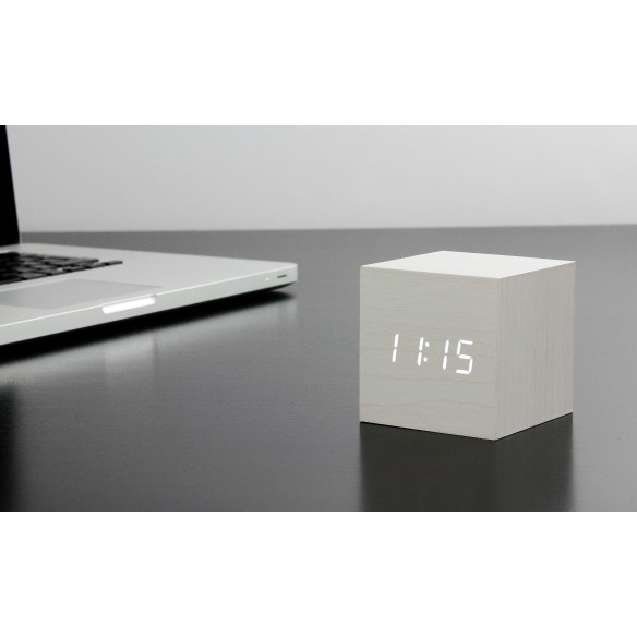 CUBE CLICK  CLOCK, White / White Led