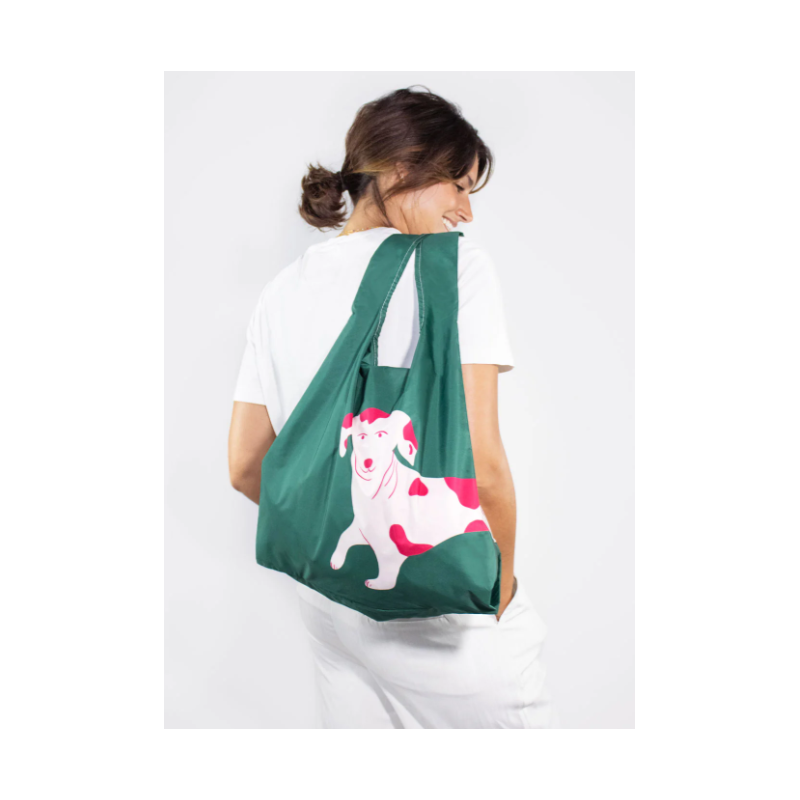 MEDIUM REUSABLE BAG, Dog Pink - Green