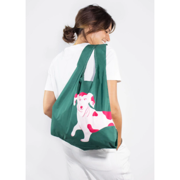 MEDIUM REUSABLE BAG, Dog Pink - Green
