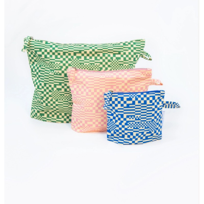POUCHES SET OF 3, Trippy check