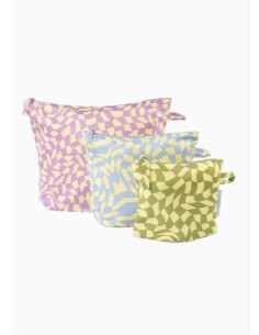 POUCHES SET OF 3, Wavy check