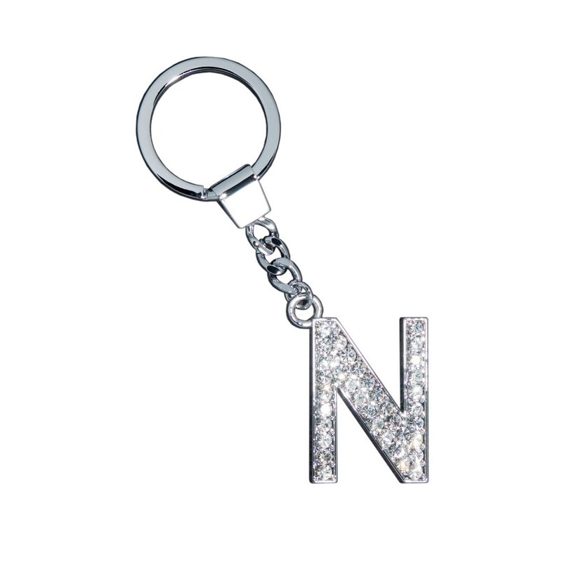 GLAMOUR, KEYRING LETTER N, CLEAR, con cristalli Swarosky
