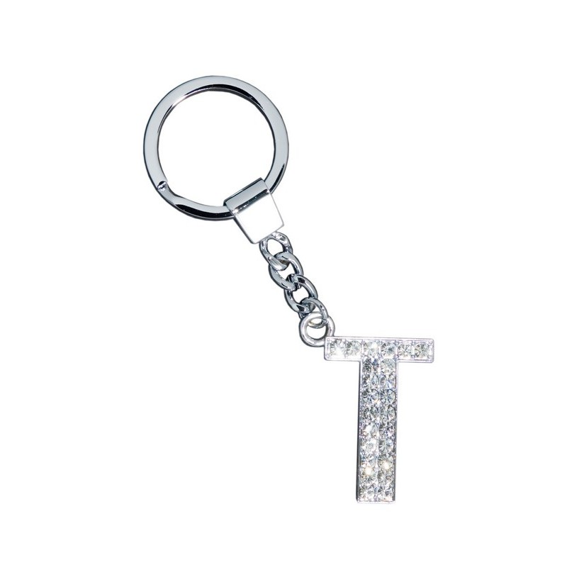 GLAMOUR, KEYRING LETTER T, CLEAR, con cristalli Swarosky