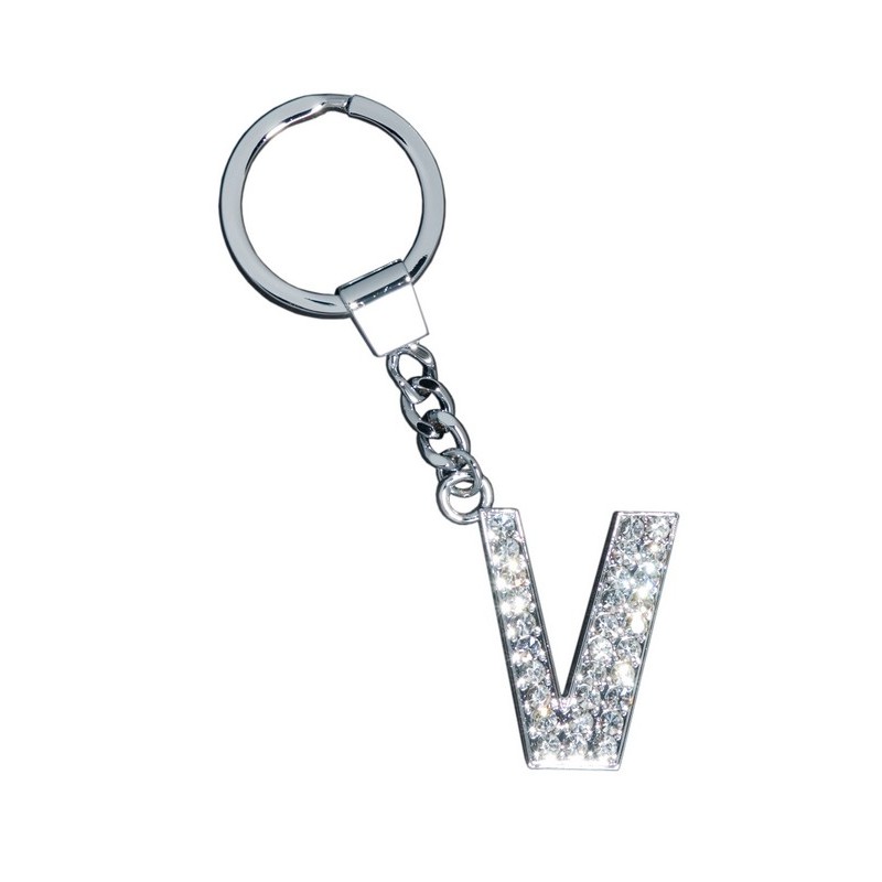 GLAMOUR, KEYRING LETTER V, CLEAR, con cristalli Swarosky