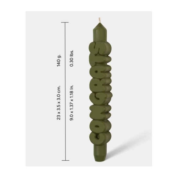 CandleHand Taper ""Congrats"", Olive Green