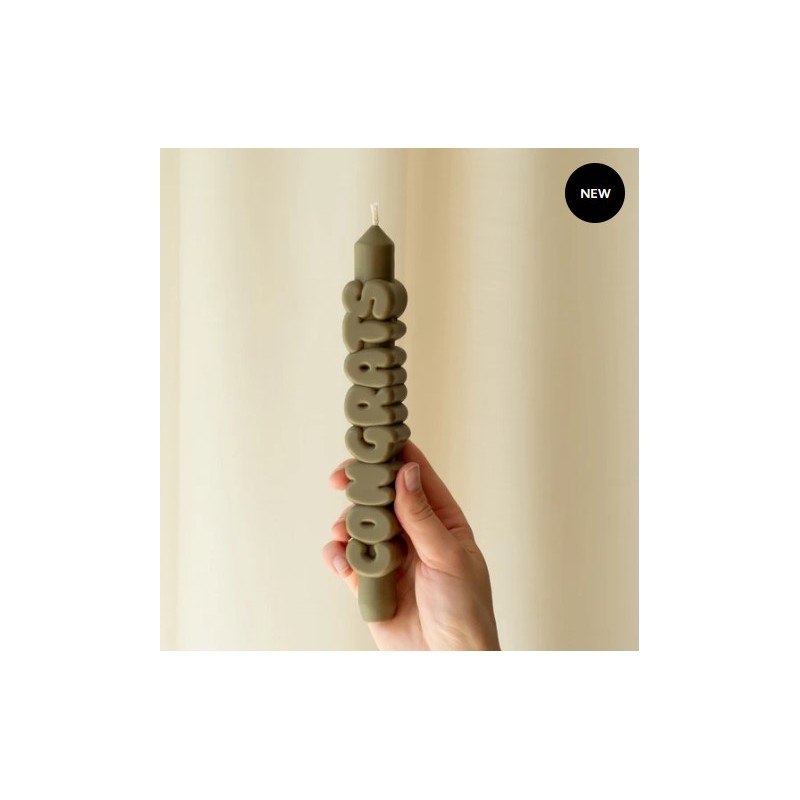 CandleHand Taper ""Congrats"", Olive Green