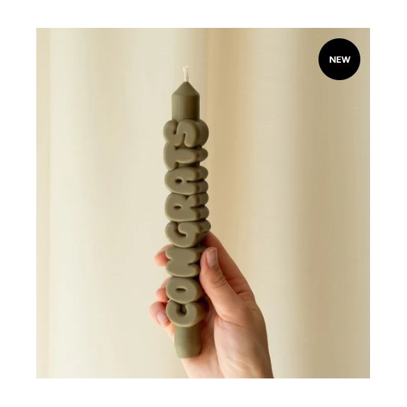 CandleHand Taper ""Congrats"", Olive Green