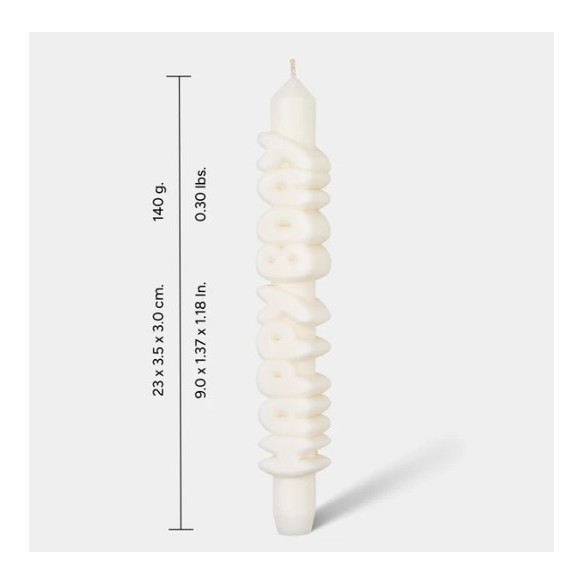 CandleHand Taper ""Happy Bday"", White