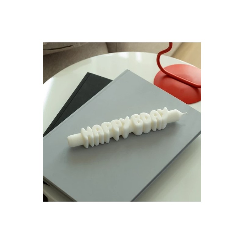 CandleHand Taper ""Happy Bday"", White