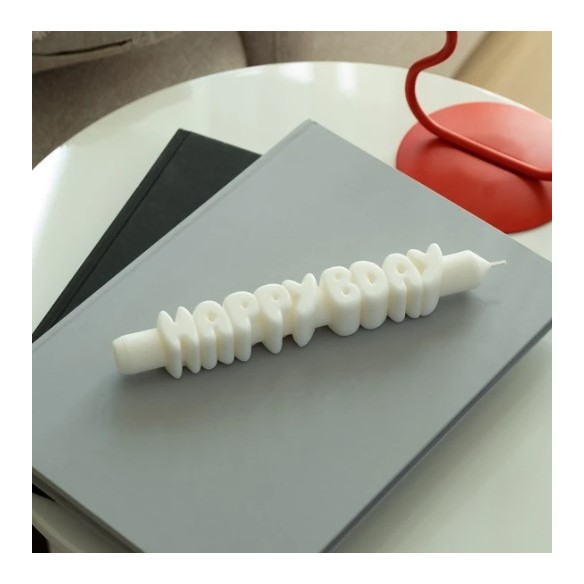 CandleHand Taper ""Happy Bday"", White