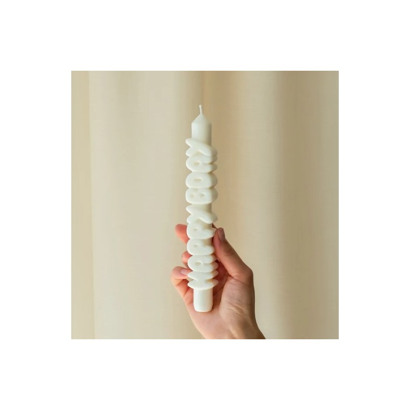 CandleHand Taper ""Happy Bday"", White