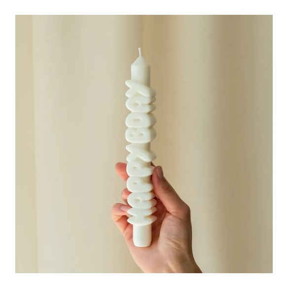 CandleHand Taper ""Happy Bday"", White
