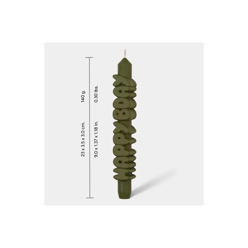 CandleHand Taper ""Happy Bday"", Olive Green