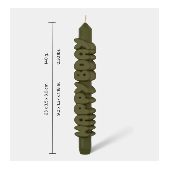 CandleHand Taper ""Happy Bday"", Olive Green
