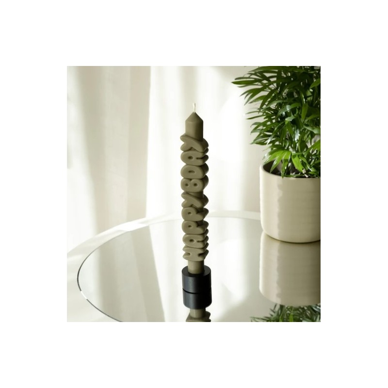 CandleHand Taper ""Happy Bday"", Olive Green