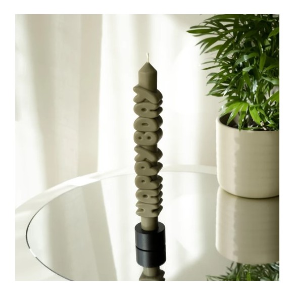 CandleHand Taper ""Happy Bday"", Olive Green