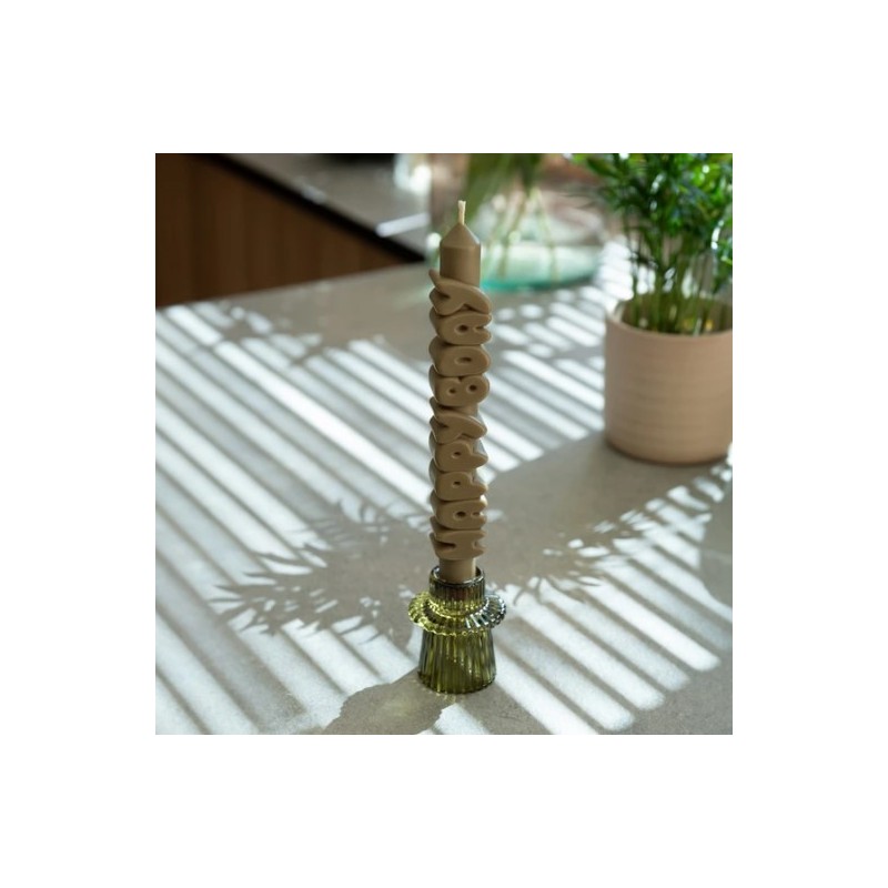 CandleHand Taper ""Happy Bday"", Olive Green