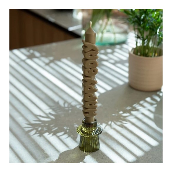 CandleHand Taper ""Happy Bday"", Olive Green