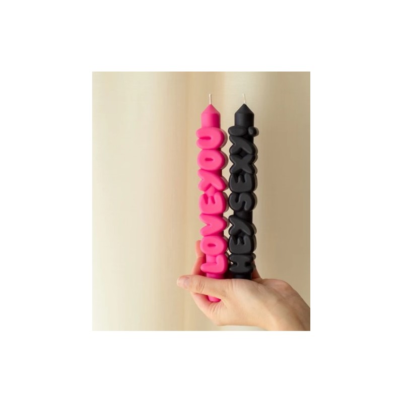 CandleHand Taper SET ""Love 1"", Pink - Black