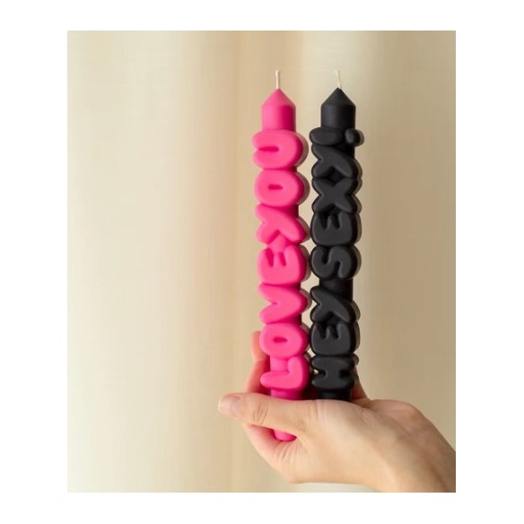 CandleHand Taper SET ""Love 1"", Pink - Black