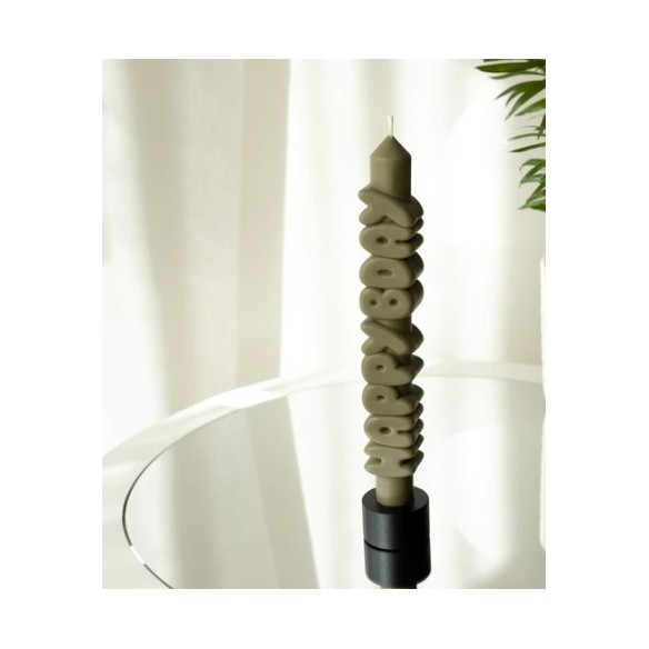 CandleHand Taper SET ""Happy Bday 1"", Olive - Whi