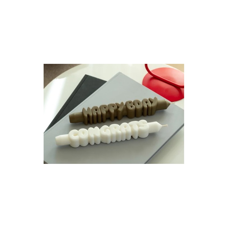 CandleHand Taper SET ""Happy Bday 1"", Olive - Whi