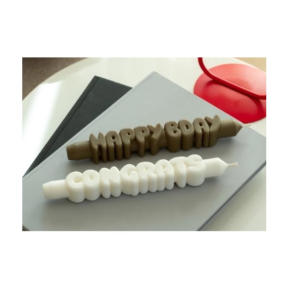 CandleHand Taper SET ""Happy Bday 1"", Olive - Whi