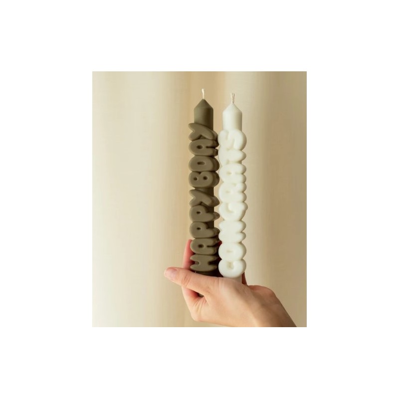 CandleHand Taper SET ""Happy Bday 1"", Olive - Whi