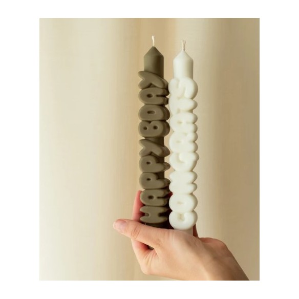 CandleHand Taper SET ""Happy Bday 1"", Olive - Whi