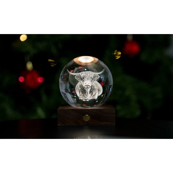AMBER CRYSTAL LIGHT, 3D laser Highland Cow