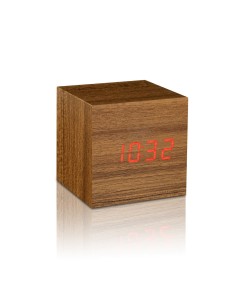 CUBE CLICK  CLOCK, Teak/ Red Led 2