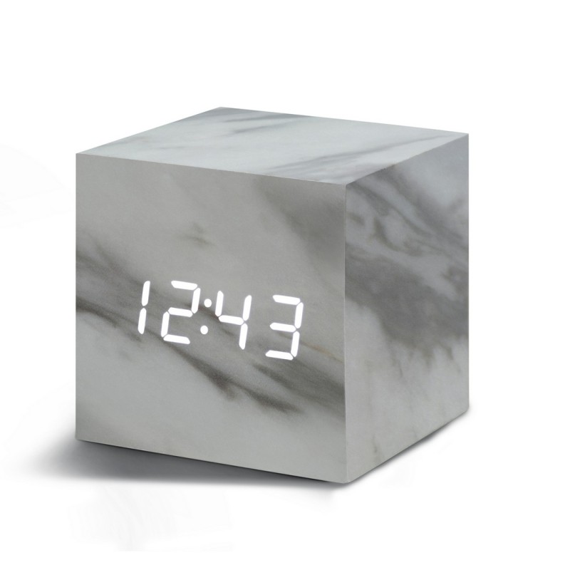 CUBE CLICK  CLOCK, Marble / White Led