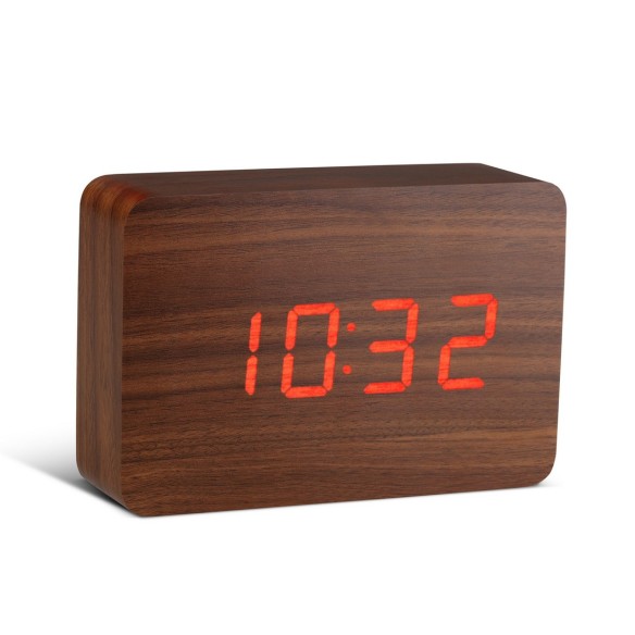BRICK CLICK CLOCK, Walnut / Red Led