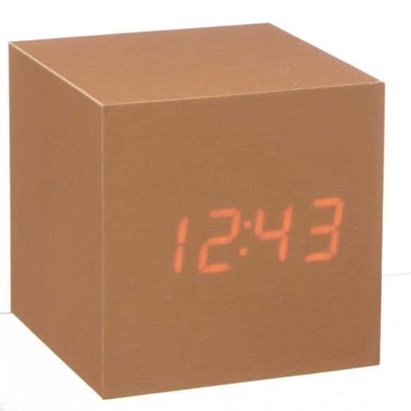 CUBE CLICK  CLOCK, Copper / Red Led