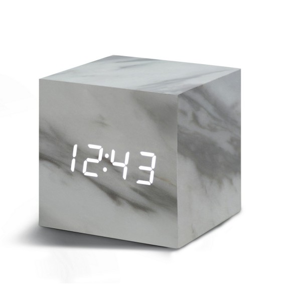 CUBE CLICK  CLOCK, Marble / White Led